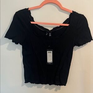 Vero Moda Black Ribbed Scoop Neck Crop Top